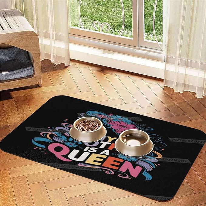 Absorbent Dog Water Cat Mat for Food Water Bowl Quick Dry Happy Mother's Day Floral Gift for Mom Art Pet Feeding Mats No Stains Dog Food Mat Pet Accessories Supplies Cat Bowl Mats 24x16In