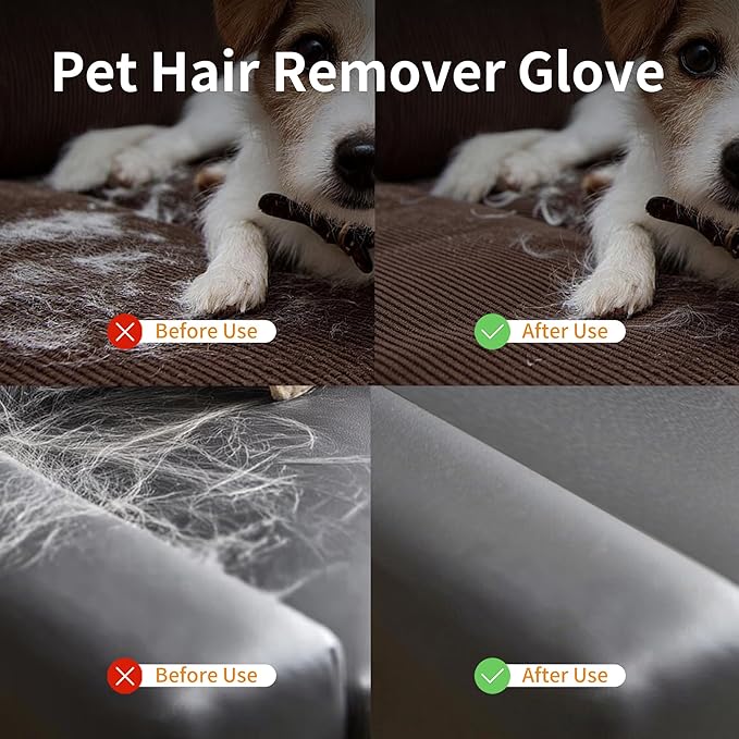 Pet Hair Removal Glove for Cats & Dogs, Electrostatic Pet Hair Gloves, Reusable Pet Hair Remover Tool, Animal Hair Remover for Furniture, Clothing, Couch, Carpet, Car Seat - 2PCS