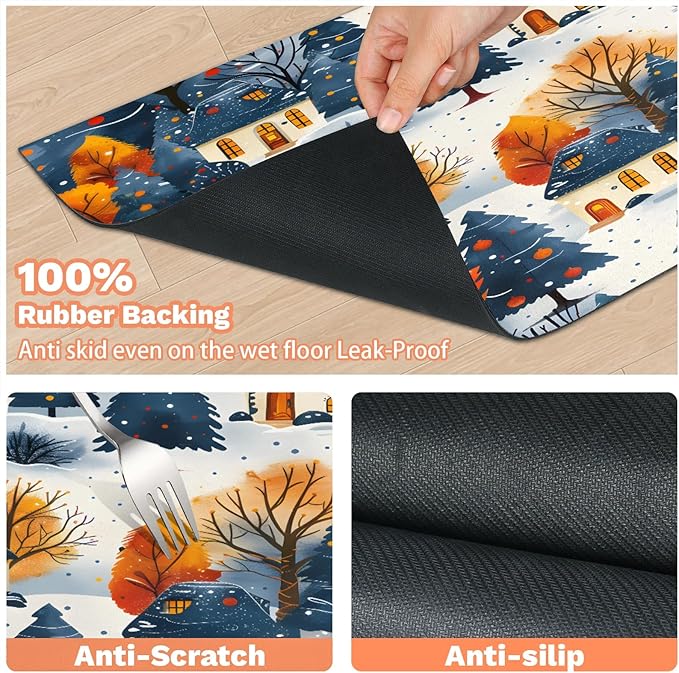 Village Hills Dog Food Mat for Floors Absorbent, Quick Dry Water Dispenser Mat for Food, Water, Pet Supplies 24" x 32", Fall Tree
