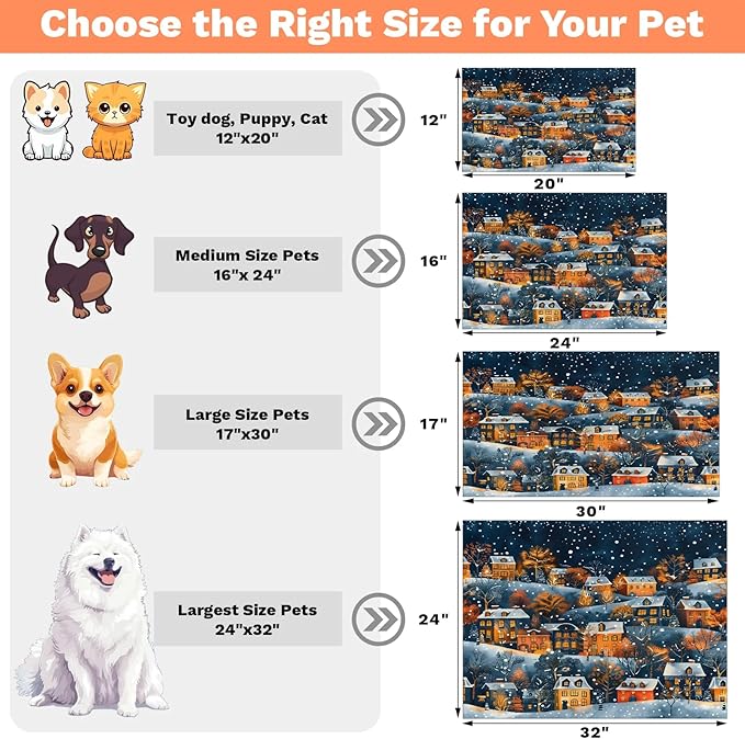 Village House Dog Food Mat for Floors Absorbent, Quick Dry Water Dispenser Mat for Food, Water, Pet Supplies 12" x 20", Winter Forest