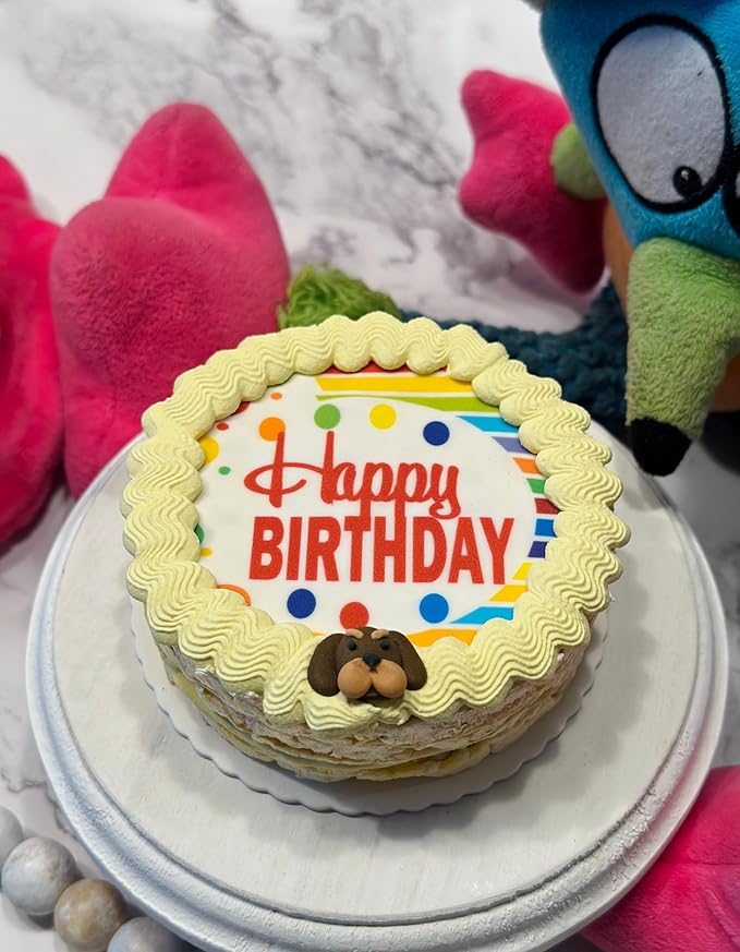 Crispy Yellow Pop Corn Dog Birthday Cake- Edible Puppy Party Crispy Pop Corn Cake- Handmade with Love- Perfect Dog Party Cake Boxed, Iced and Decorated