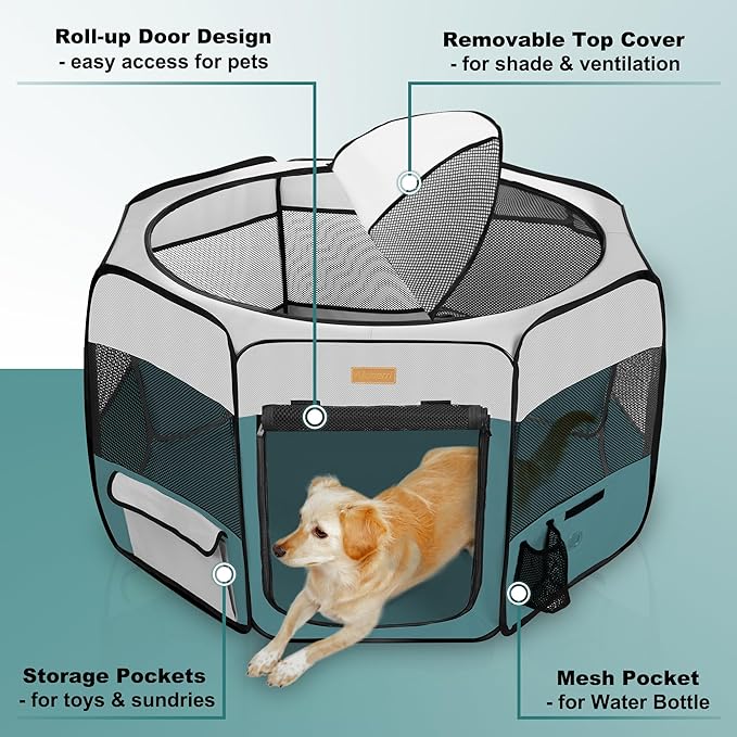 Dog Playpen, Portable Pet Play Pen for Cat, Puppies, Rabbits, Chickens, Foldable Large-Capacity Pet Tent for Indoor/Outdoor Travel Camping Blue