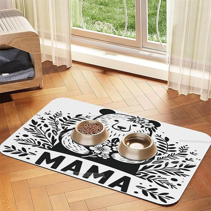 Pet Feeding Mats with Residue Collection Cute Mama Happy Mother's Day Floral Gift for Mom Ce Waterproof Dog Cat Bowl Mat 18X12In with Prevent Water Food Spills