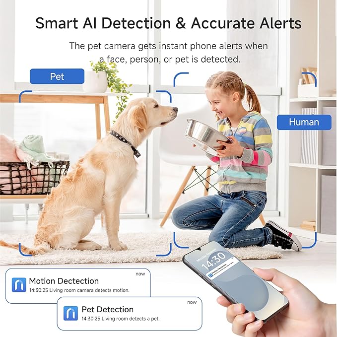 Noorio Security Camera Indoor, 4MP UHD Pet/Dog Camera 360-Degree for Home Security, One-Touch Call, Auto Motion Tracking, Night Vision, 2.4G Only