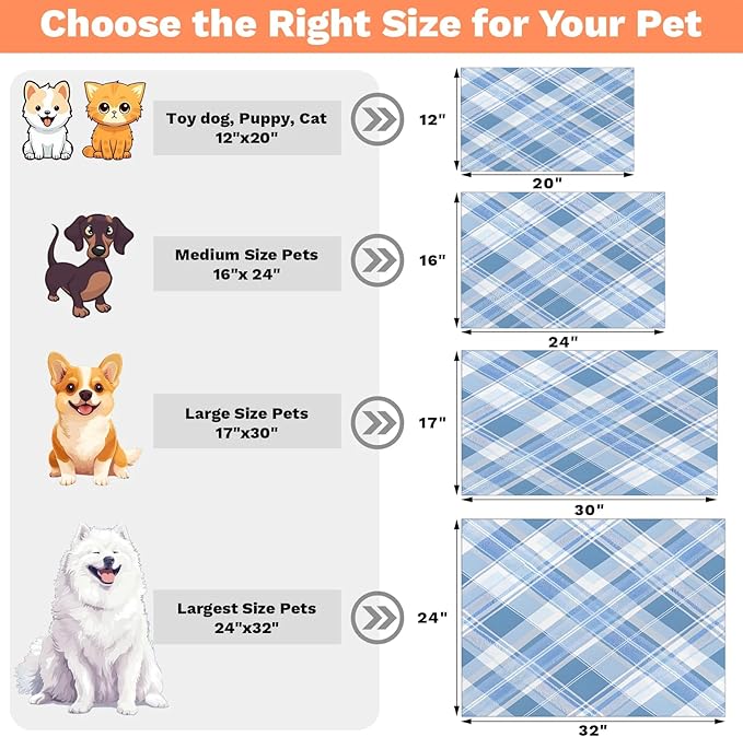 Buffalo Plaid Dog Food Mat for Floors Absorbent, Quick Dry Water Dispenser Mat for Food, Water, Pet Supplies 12" x 20", Blue Check