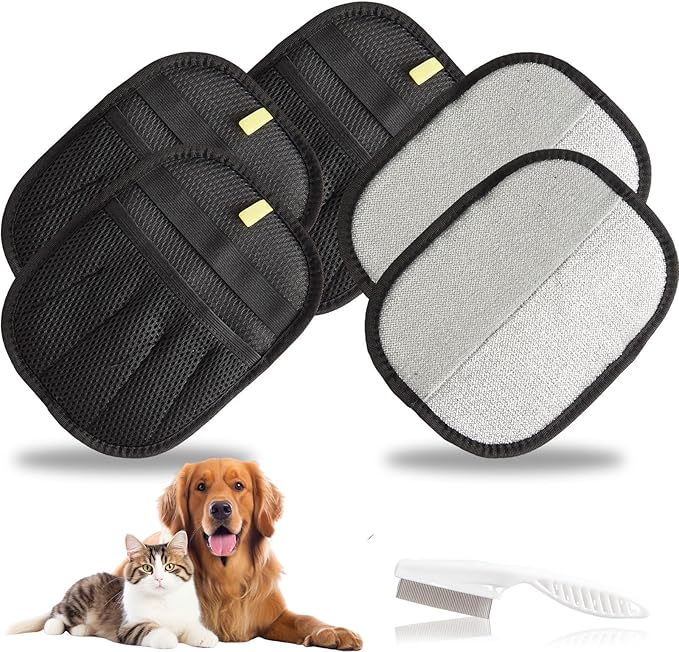 Upgraded Five-Finger Electrostatic Pet Hair Remover Glove for Cats & Dogs Reusable Magic Fur Brush Washable Double Sided Static Pet Hair Fur Remover Tool for Couch, Car Seat, Carpet & Laundry