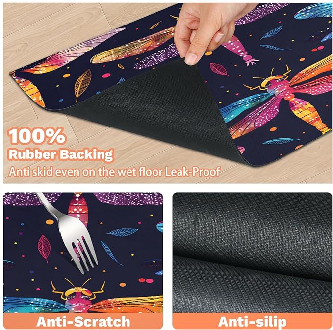 Watercolor Dragonfly Dog Food Mat for Floors Absorbent, Quick Dry Water Dispenser Mat for Food, Water, Pet Supplies 12" x 20",