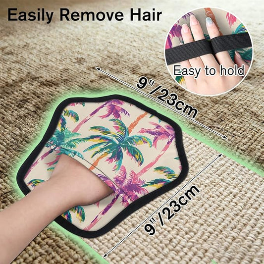 Reusable Pet Hair Removal Glove Tropical Coconut Trees Magic Brush for Cat & Dog Hair Remover for Car, Sofa, Bedding, Clothes - 9x9 Mitt Washable