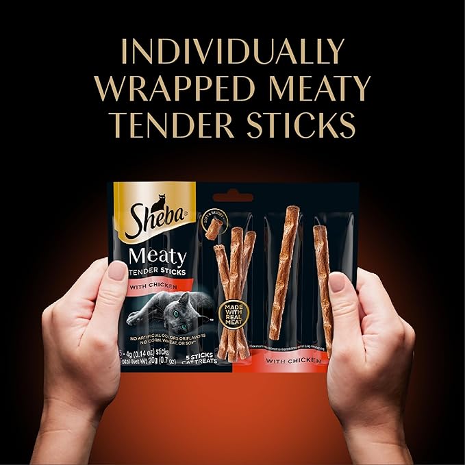 Sheba Meaty Tender Sticks Soft Cat Treats Chicken, Tuna, and Salmon Flavor, 0.14 oz., 40 Sticks