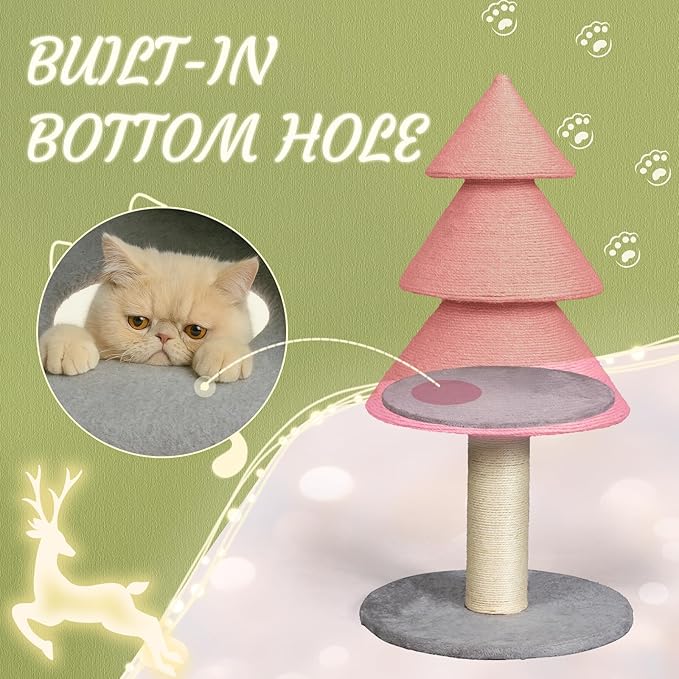 Outvita 31.5in Christmas Tree Cat Scratcher, Cat Scratching Post for Indoor Cats, Large Sisal Cat Scratching Tree Cat Scratch Tower, Pink