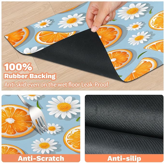 Orange Fruits Dog Food Mat for Floors Absorbent Dog Bowl Mat for Food and Water Dispenser Quick Dry Cat Food Placemat Pet Supplies 16" x 24", Daisy Flowers