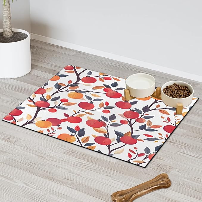 Pomegranate Dog Food Mat for Floors Absorbent Dog Bowl Mat for Food and Water Dispenser Quick Dry Cat Food Placemat Pet Supplies 17" x 30", Tree