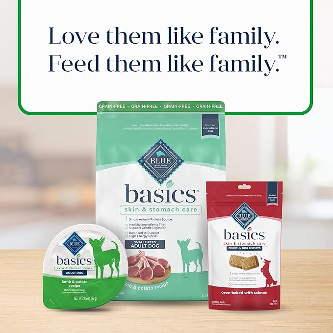 Blue Buffalo Basics Adult Small Breed Grain-Free Wet Dog Food for Skin & Stomach Care,Limited Ingredient Diet,Lamb Recipe,3.5-oz. Cups,12 Count (Pack of 2)