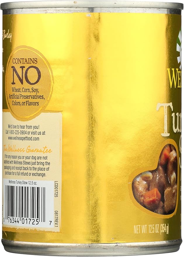 Wellness Natural Pet Food Grain Free Wet Canned Dog Food, Turkey Stew, 12.5 oz