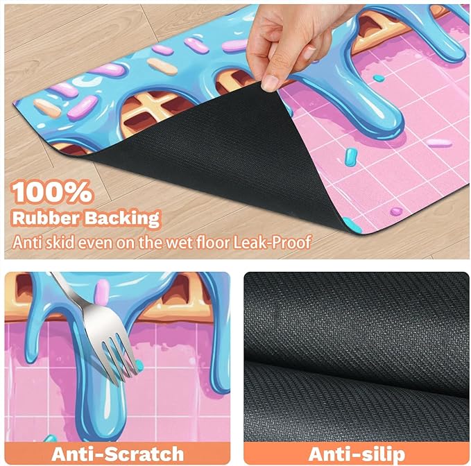 Ice Cream Dog Food Mat for Floors Absorbent Dog Bowl Mat for Food and Water Dispenser Quick Dry Cat Food Placemat Pet Supplies 12" x 20", Pink Blue
