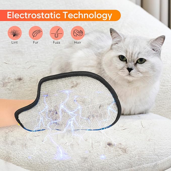 Flashseen Pet Hair Removal Glove for Cats & Dogs, Reusable Electrostatic Pet Hair Gloves, Pet Hair Remover Tool for Clothing, Couch, Carpet, Car Seat (2PcsBlack)