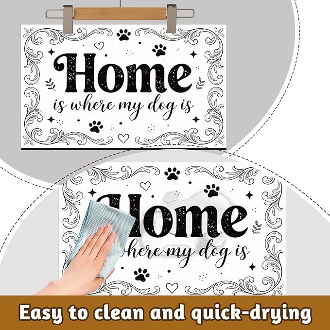 GLOBLELAND Home Prints Pet Food Mat for Floors 11.8×20 inch Home is Where My Dog is Dogs Food Mats Absorbent Dog Bowl Mat Quick Dry Dog Cat Pet Placemats Pets Supplies for Water Dispenser