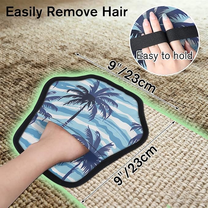 Coconut Trees Themed Electrostatic Pet Hair Removal Glove for Cats & Dogs - Reusable Grooming Mitt for Couch, Carpet, Car Seat & Laundry - Large 9x9 Inch