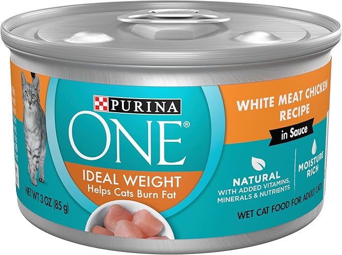 Purina ONE Natural Weight Control Wet Cat Food, Ideal Weight White Meat Chicken Recipe in Sauce - (Pack of 24) 3 oz. Pull-Top Cans