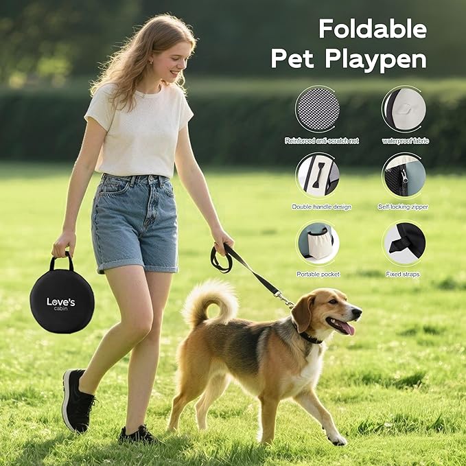 Love's cabin Pet Puppy Dog Playpen, Large Dog Tent Crates Cage Indoor/Outdoor, Portable Exercise Playpen for Cat, Foldable Pop Up Dog Kennel Playpen with Carring Case (L, Gray Green)