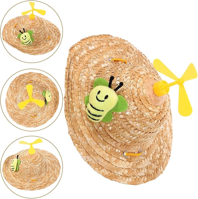 ABOOFAN Pet Straw Hat with Woven Prop, Funny Photo Cap for Dogs and Cats, Large Insect Pattern, Lightweight Summer Pet Supplies for Outdoor and Indoor Use