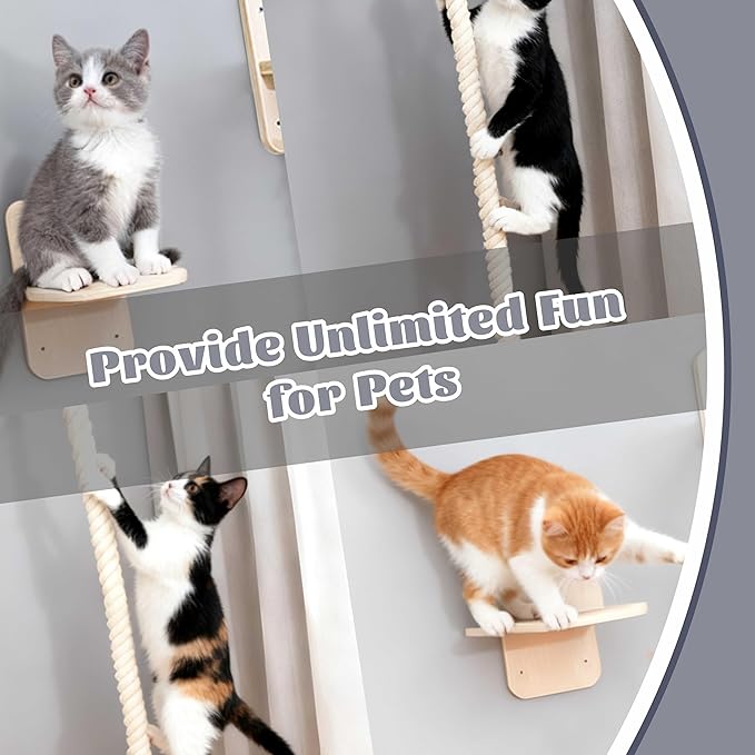 Wall Mounted Cat Climbing Rope with Platforms - 2 * 59.1 Inch Vertical Cat Tower and Scratching Post, Space Saving Cat Wall Furniture for Indoor Cats to Climb, Play and Perch,Cat Tree