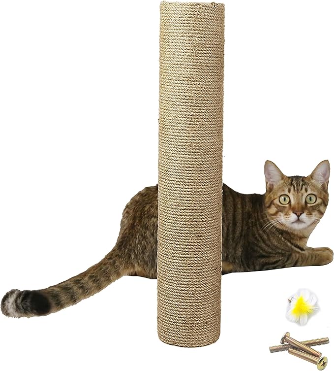24inch Natural Wood Sisal Cat Scratching Post Replacement Pole Part for Tower Climbing Scratcher Large 3.54" Dia,DIY Cat Tree Pole Toy Extension Spare Post