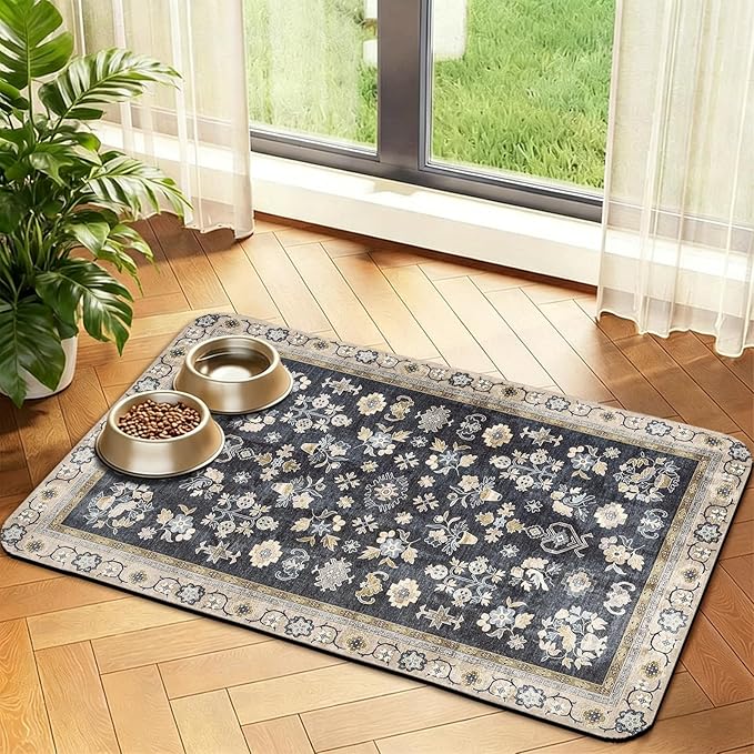 Dog Food Mat, Absorbent Waterproof Non-Slip Pet Cat Bowl Feeding Mat for Food & Water Pet Supplies 16 * 24"