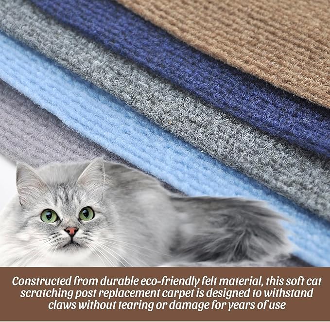 Cat Scratching Mat, 100"x16" Self-Adhesive Carpet Mat Trimmable Replacement for Cat Tree, Cat Wall Shelves, Cat Scratching Post, TanoFalo DIY Couch Furniture Protector (Brown)