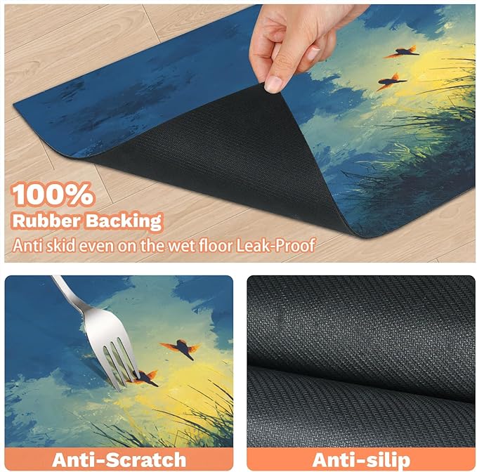 Blue Skys Dog Food Mat for Floors Absorbent, Quick Dry Water Dispenser Mat for Food, Water, Pet Supplies 17" x 30", Grass