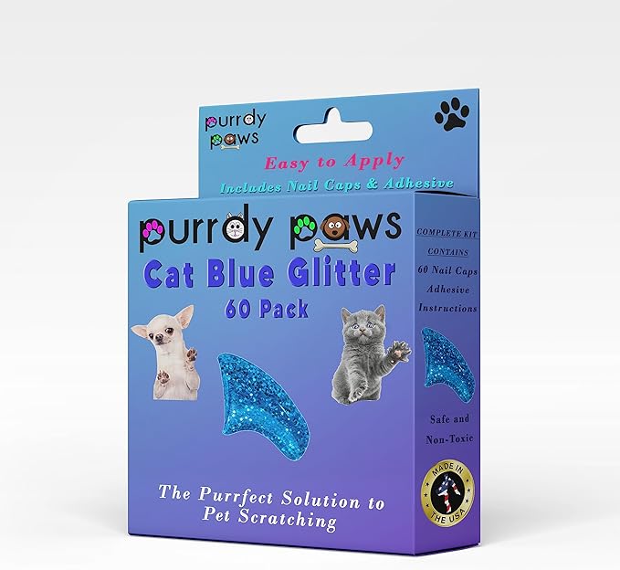 Soft Nail Caps 60 Packs for Cats - Blue Glitter Small