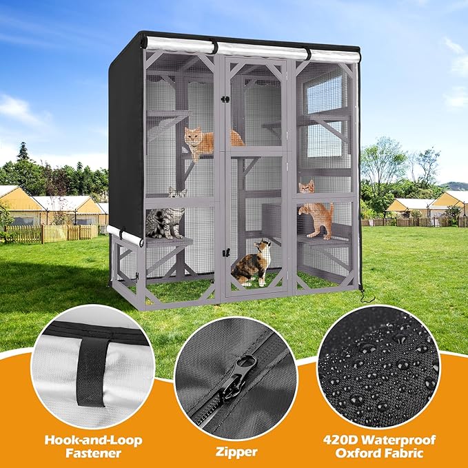 Catio Cover,65" L x 34.5" W x 70.5" H Cover for Catio Outdoor Cat Enclosure Waterproof, 420D Cat Cage Covers for Aivituvin Catios, Outdoor Cats Enclosure Covers(Black)(Catios Not Included)