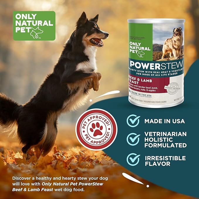 Only Natural Pet PowerStew Beef & Lamb Feast Wet Dog Food - Legume and Grain-Free, Savory Hydrating Broth w/Real Meat & Vegetables - Complete Vital Health for All Breeds - 12.5 oz Cans, Pack of 6 (B)
