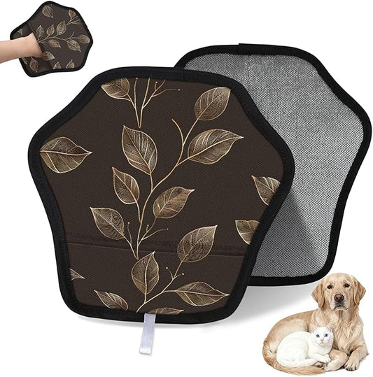 Leaf Plant Theme Electrostatic Pet Hair Removal Glove for Cats & Dogs - Reusable Grooming Mitt for Couch, Carpet, Car Seat & Laundry - Large 9x9 Inch