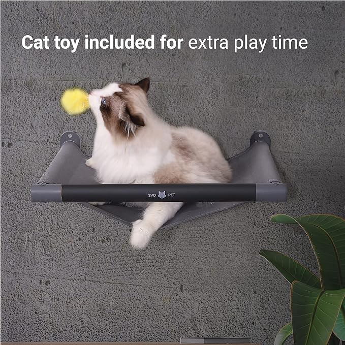 SVD.PET Cat Hammock Wall Mounted with Toy, Soft Padded & Comfortable Cover Premium Wall Furniture. Modern Design Cat Shelf. Supports up to 40 lbs (Comfy Plus, Dark Grey)