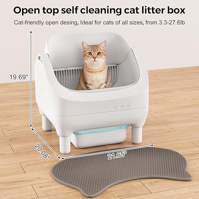 Coziwow Smart Open Top Automatic Litter Box, Self Cleaning Cat Litter Box with App Control & Odor Isolation, Cat Litter, Large Capacity for Multiple Cats, Includes Trash Bags & Cat Litter Mat