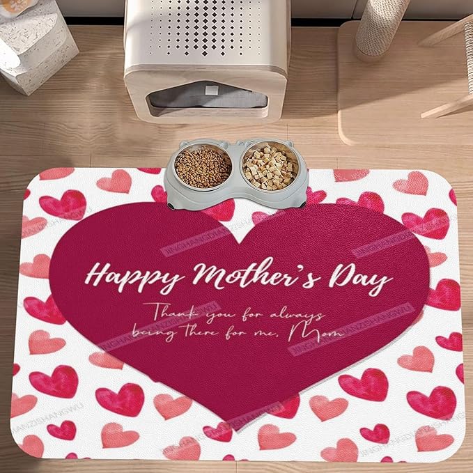 Pet Feeding Mat Happy Mother's Day Floral Gift Mom Jy Absorbent Pet Placemat for Food Water Bowl with Waterproof Rubber Backing 24x16In Quick Dry Water Dispenser Mat for Dog Cat