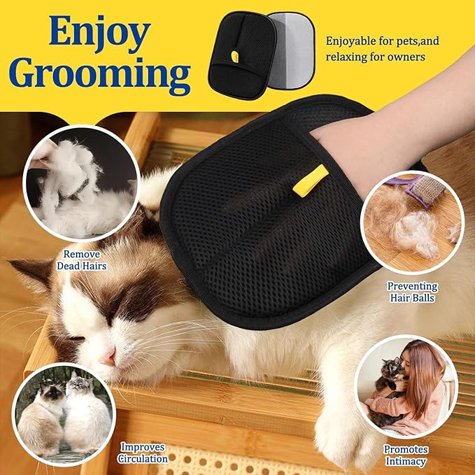 Electrostatic Pet Hair Removal Glove for Cats & Dogs, Efficient Reusable Cat Hair Remover Mitt with Static Charge, Cat Grooming Gloves for Hair Removal for Furniture, Clothes, Bedding (2)