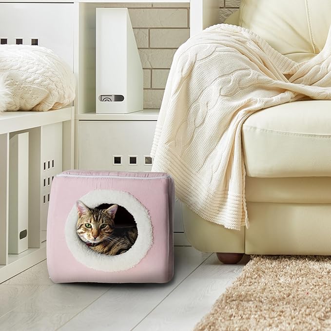 Cat House - Indoor Bed with Removable Foam Cushion - Cat Cave for Puppies, Rabbits, Guinea Pigs, and Other Small Animals by PETMAKER
