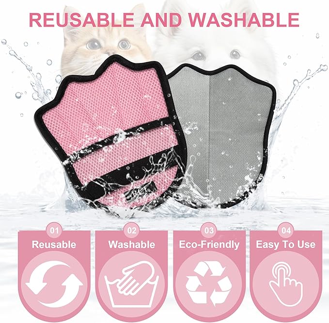 RCL Pet Hair Removal Glove, Upgraded Reusable Electrostatic Pet Hair Remover Mitt for Cats & Dogs, 5-Finger Design Grooming Glove for Sofa, Clothes, Carpet, Car Seat (1pc, Pink)