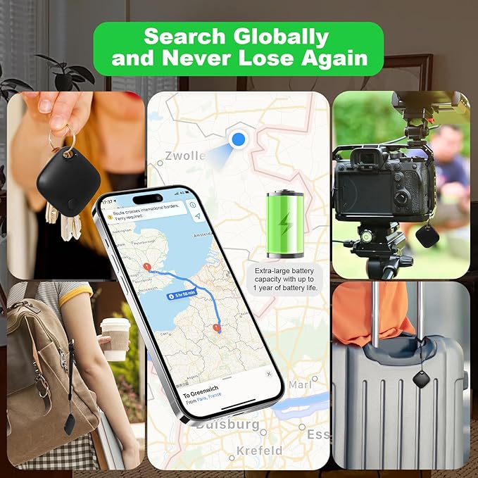 AURTEC Smart Air Tracker for Pets, Vehicles, Keys & Luggage - Compatible with Apple Find My App (iOS Only), Real-Time Global Location Tracking, Long Battery Life, Geo-Fencing,4 Pack