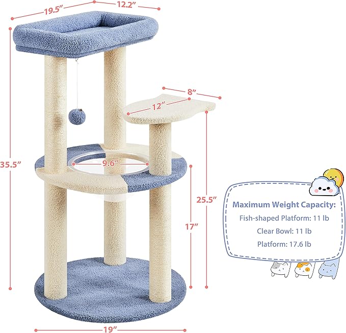 Yaheetech Cat Scratching Posts with Cat Bed, 35in Cat Scratcher with 2 Scratching Posts for Indoor Cats, Sisal Scratch Posts with Replaceable Ball for Kittens Adults Cats