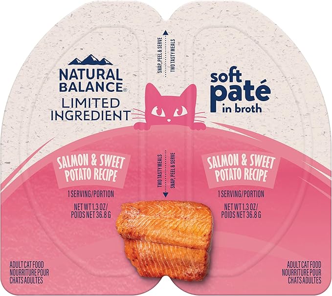 Natural Balance Limited Ingredient Split Cup Salmon & Sweet Potato Soft Pate Wet Cat Food Recipe for Sensitive Stomachs and for Healthy Digestion, 2.6 oz. (Pack of 10)