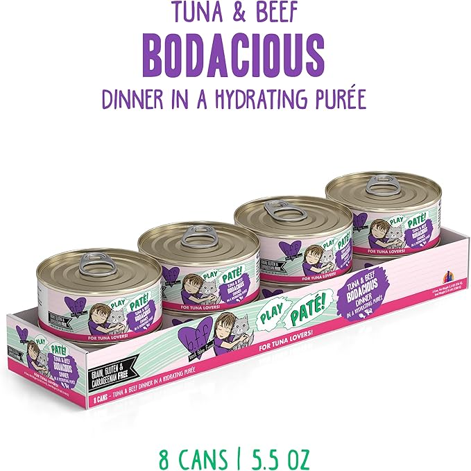 Weruva B.F.F. Play - Best Feline Friend Paté Lovers, Aw Yeah!, Tuna & Beef Bodacious with Tuna & Beef, 5.5oz Can (Pack of 8)
