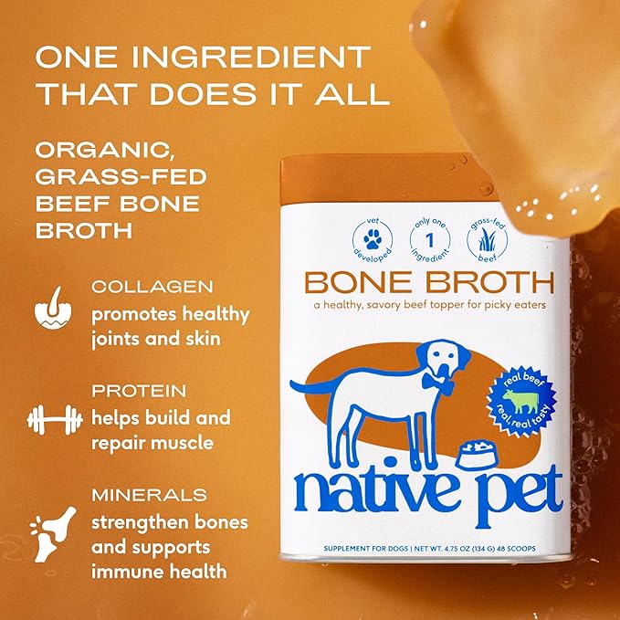 Native Pet Beef Bone Broth for Dogs (9.5 oz) & Yak Chews for Dogs (3 Count XL) - Food Topper for Picky Eaters and All Natural Dental Sticks Made with Yak Cheese for Aggressive Chewers
