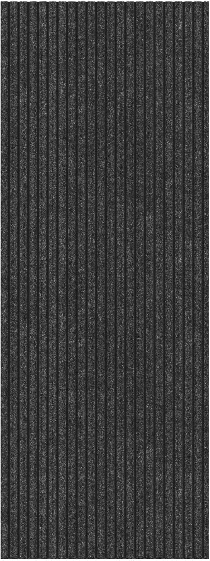 Ottomanson Ribbed Design Non-Slip Rubberback 2x5 Indoor/Outdoor Runner Rug for Hallway, Kitchen, Living Room, Garage, Patio, 2' x 5', Black (Pack of 2)
