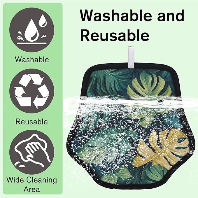Tropical Leaves Theme Electrostatic Pet Hair Removal Glove for Cats & Dogs - Reusable Grooming Mitt for Couch, Carpet, Car Seat & Laundry - Large 9x9 Inch