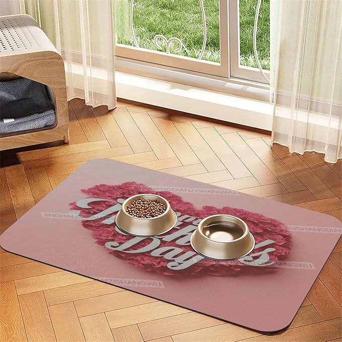 Pet Feeding Mat Absorbent Dog Mat for Food and Water Bowl Dog Accessories Happy Mother's Day Floral Gift for Mom Fd Pet Supplies Dogs Quick Dry Cat Water Dispenser Mats 18X12In