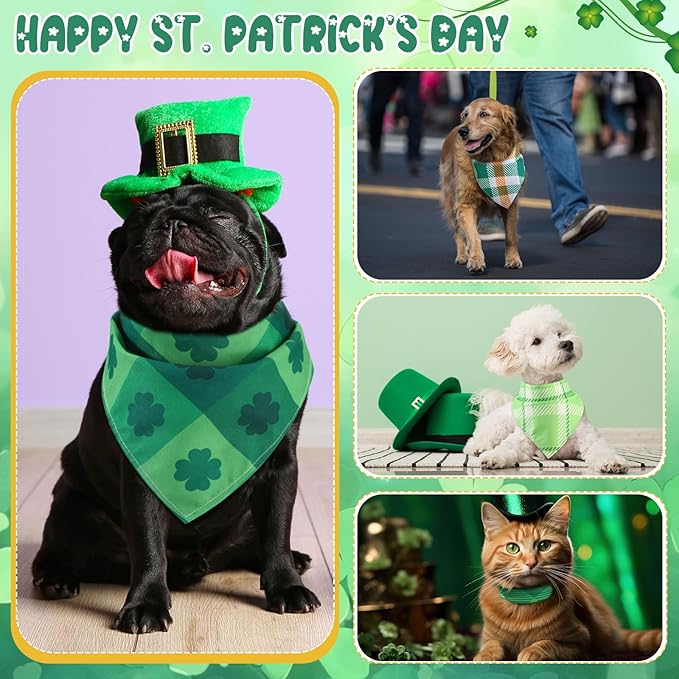 Kacctyen 300 Pcs St. Patrick's Day Plaid Dog Bandanas Bulk Dog Adjustable Cute Washable Triangle Kerchief Scarf Bibs for Small to Medium Pet Seasonal Party Costume Accessories
