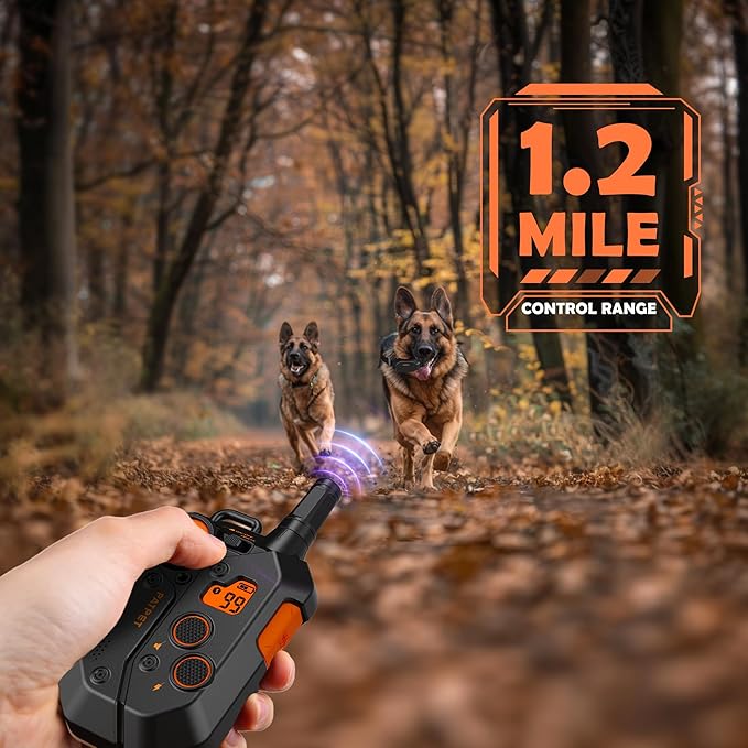 PATPET Dog Training Collar, 1.2 Mile Range 101 Training Levels Dog Shock Collar with Remote Control (15-150 lbs), Waterproof 100% Safe E Collar for Large Breed for 2 Dogs Black Orange